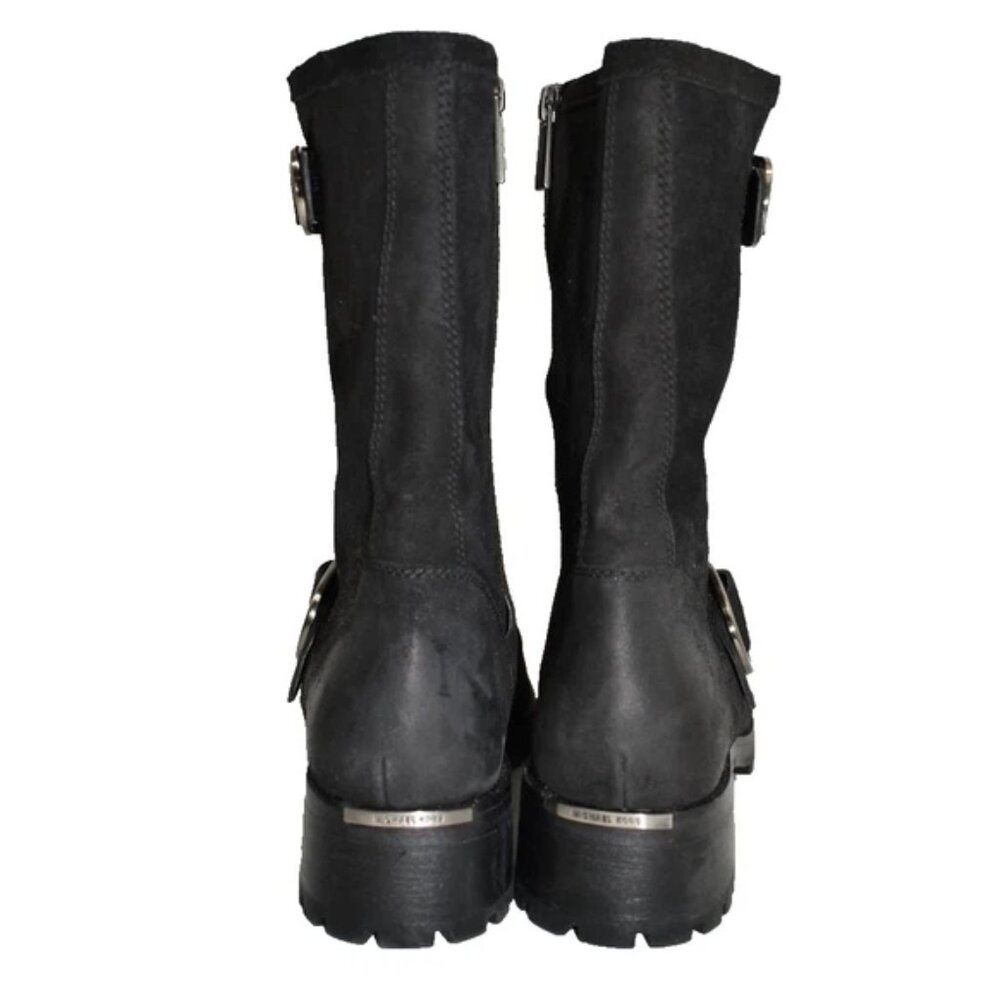 $240 MICHAEL KORS BLACK LEATHER SILVER MOTO BIKER CHUNKY BOOT 10 (TPO17) - Picture 5 of 8